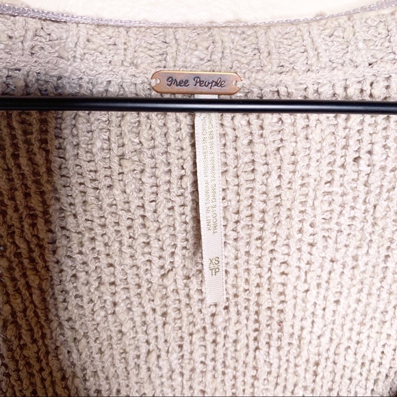 Free People Beige Loose Cable Knit V Neck sweater - Picture 3 of 5